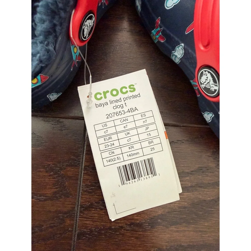 Crocs Baya Lined Printed Clog T Toddler Navy Rocket Ship Shoes 207653-4BA C7